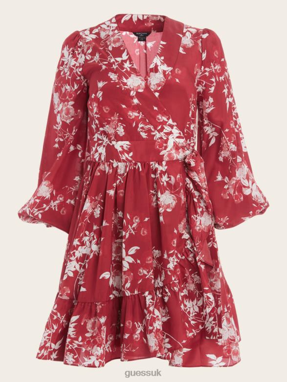 GUESS Women Petal Pose Wrap Dress Petal Pose Dark Jam Red Apparel V28V6691