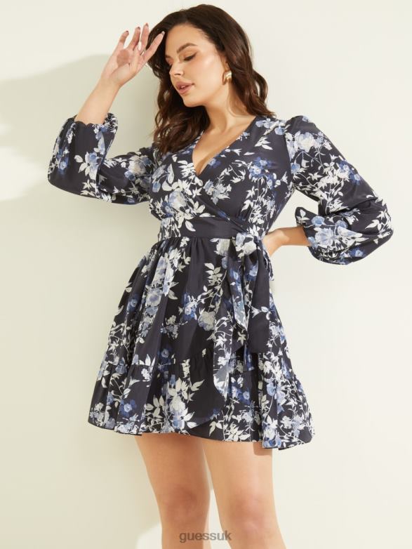 GUESS Women Petal Pose Wrap Dress Petal Pose Indigo Apparel V28V6776