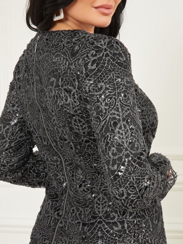 GUESS Women Shimmy Lace Dress Jet Black Multi Apparel V28V6552