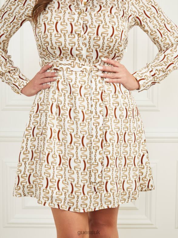GUESS Women Shirt Dress Golden Monogram Print Apparel V28V6698