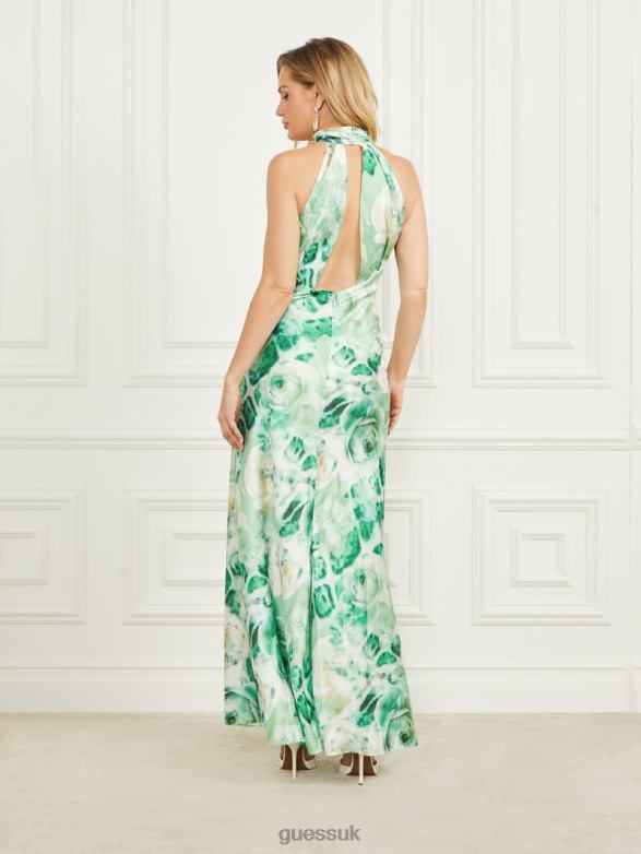 GUESS Women Sophia Maxi Halter Dress Roses Bouquet Print Apparel V28V6408