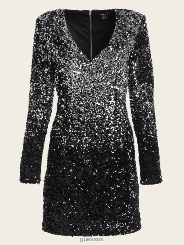 GUESS Women Sparkle Like Diamonds Sequin Dress Jet Black Shade Platinum Apparel V28V6731