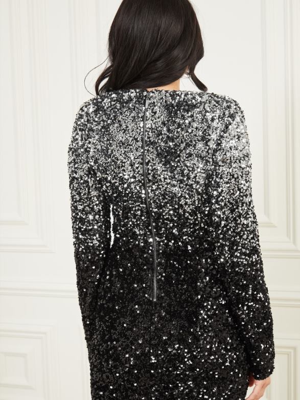 GUESS Women Sparkle Like Diamonds Sequin Dress Jet Black Shade Platinum Apparel V28V6731