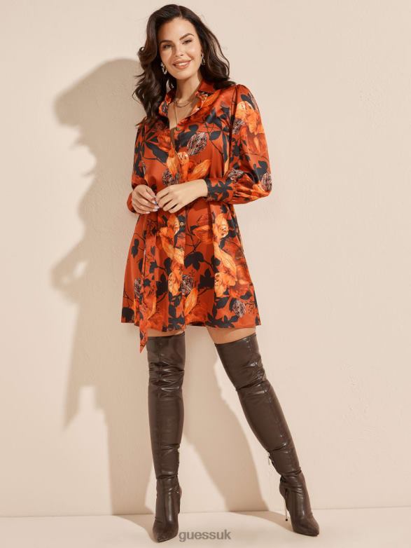 GUESS Women Swoon Printed Shirt Dress Falling Leaves Apparel V28V6824