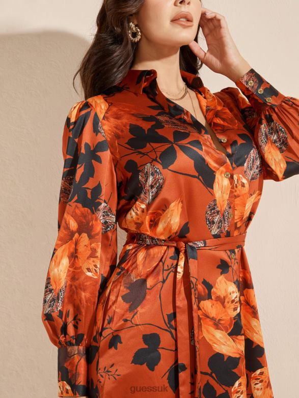 GUESS Women Swoon Printed Shirt Dress Falling Leaves Apparel V28V6824
