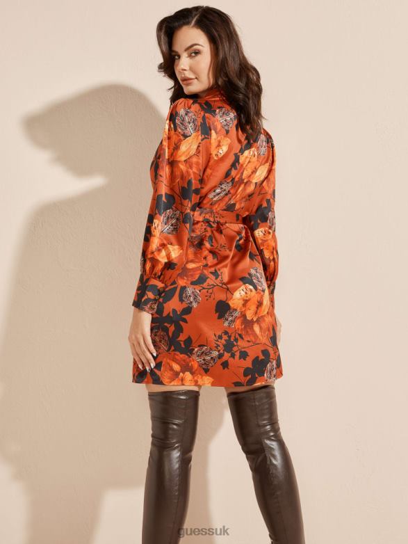 GUESS Women Swoon Printed Shirt Dress Falling Leaves Apparel V28V6824