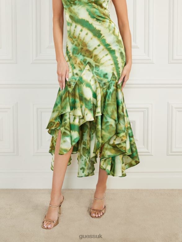 GUESS Women Waterfall Printed Satin Dress Elusive Print Apparel V28V6405
