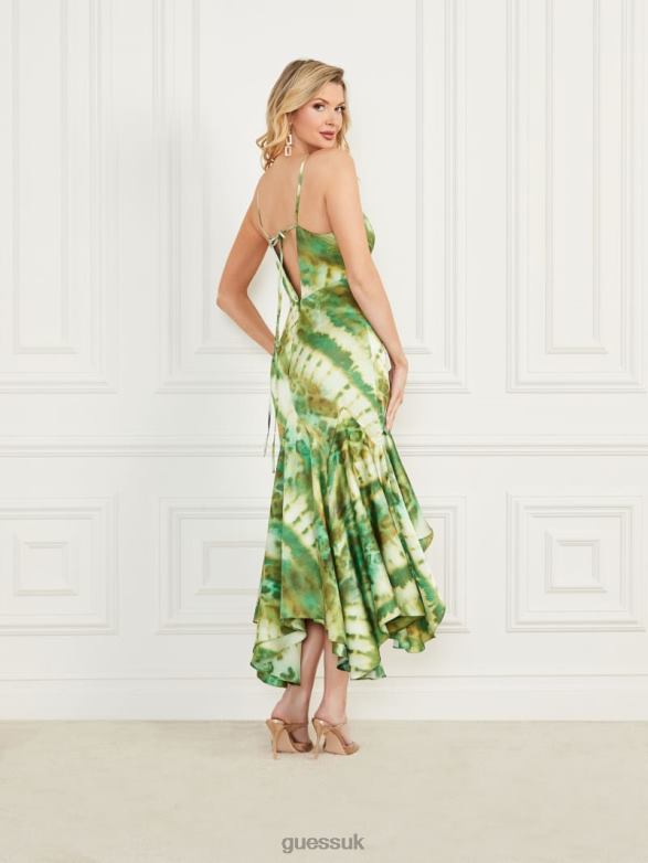 GUESS Women Waterfall Printed Satin Dress Elusive Print Apparel V28V6405