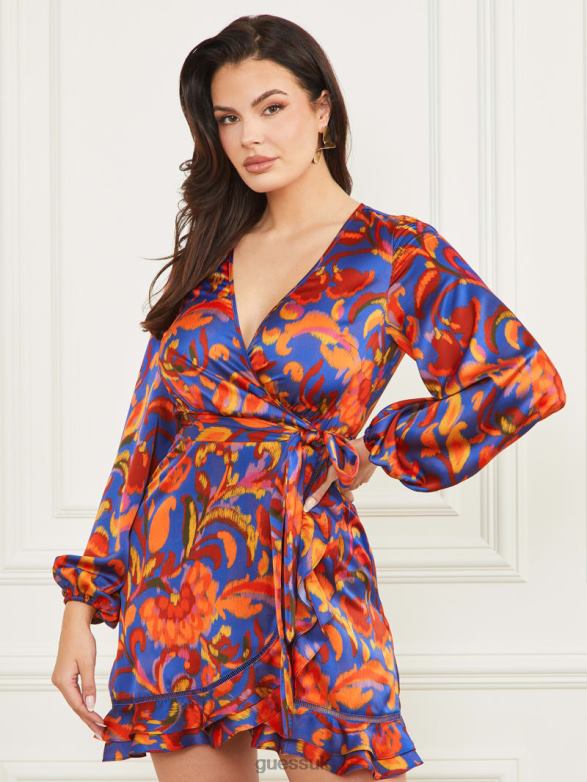 GUESS Women Wrap Dress Betty Blue Print Apparel V28V6409