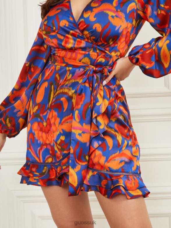 GUESS Women Wrap Dress Betty Blue Print Apparel V28V6409