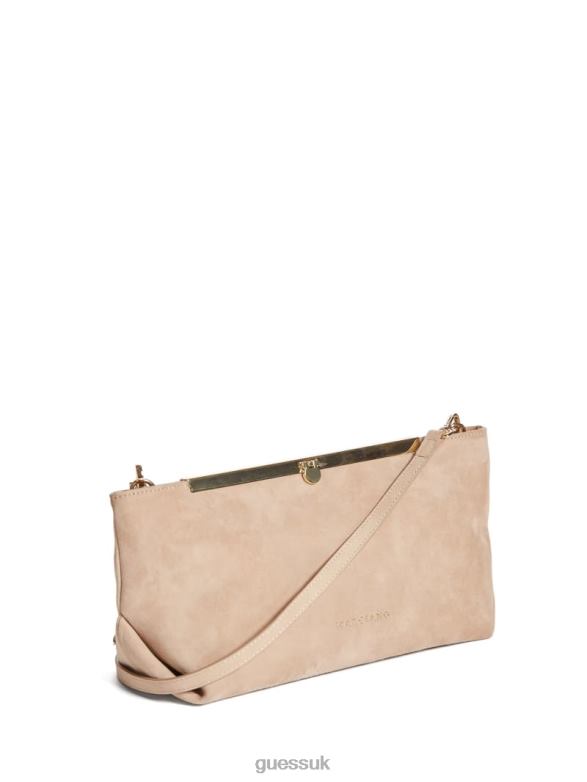 GUESS Women Soft Suede Leather Clutch Taupe Bags V28V63314