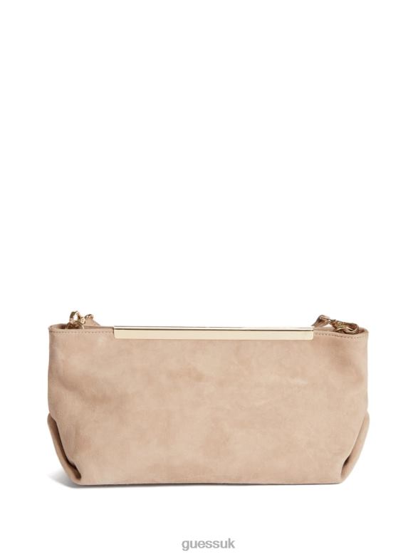 GUESS Women Soft Suede Leather Clutch Taupe Bags V28V63314