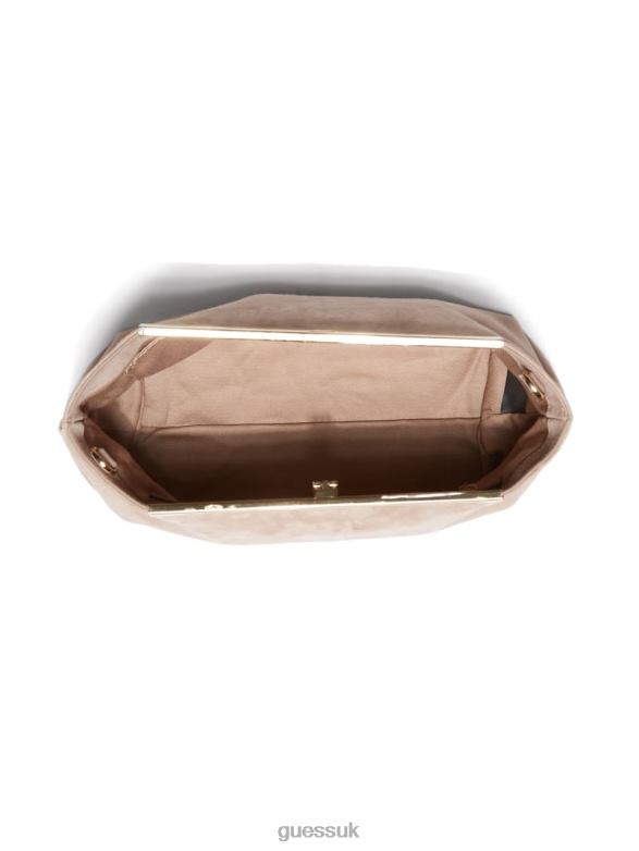 GUESS Women Soft Suede Leather Clutch Taupe Bags V28V63314