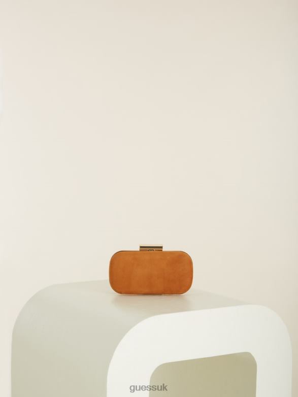 GUESS Women Suede Leather Clutch Cognac Bags V28V63313