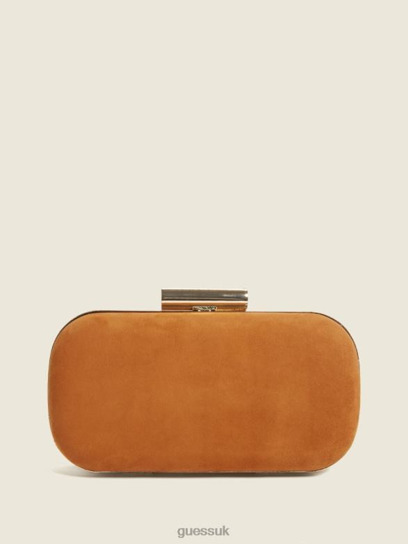 GUESS Women Suede Leather Clutch Cognac Bags V28V63313