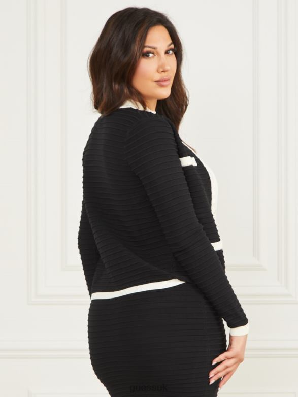 GUESS Women Alba Embossed Striped Cardigan Black/Sandy Shore Apparel V28V61910