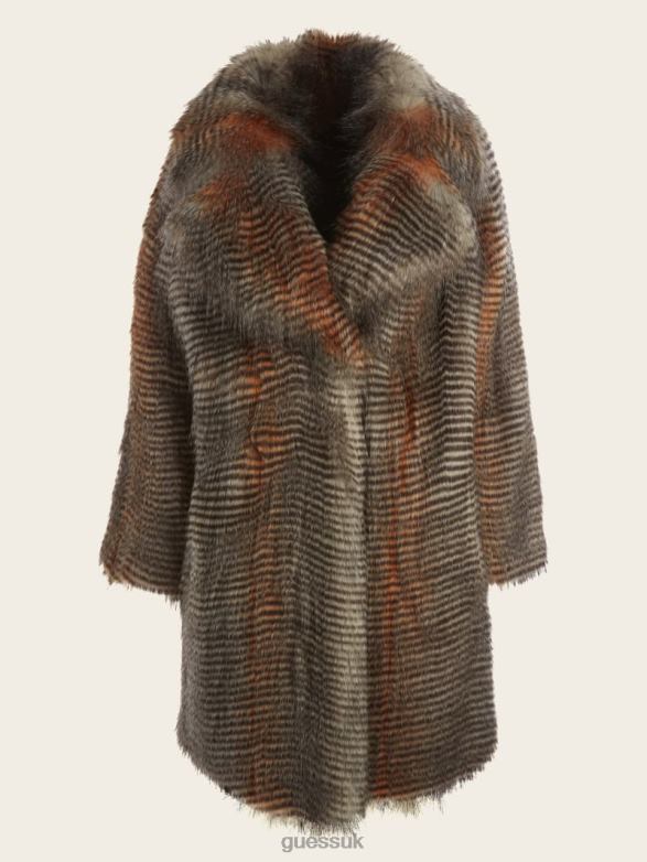 GUESS Women Alexandra Faux-Fur Coat Microstriped Fur Apparel V28V61860
