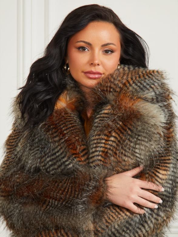 GUESS Women Alexandra Faux-Fur Coat Microstriped Fur Apparel V28V61860