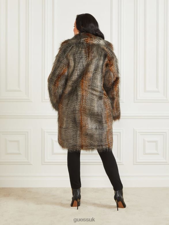 GUESS Women Alexandra Faux-Fur Coat Microstriped Fur Apparel V28V61860