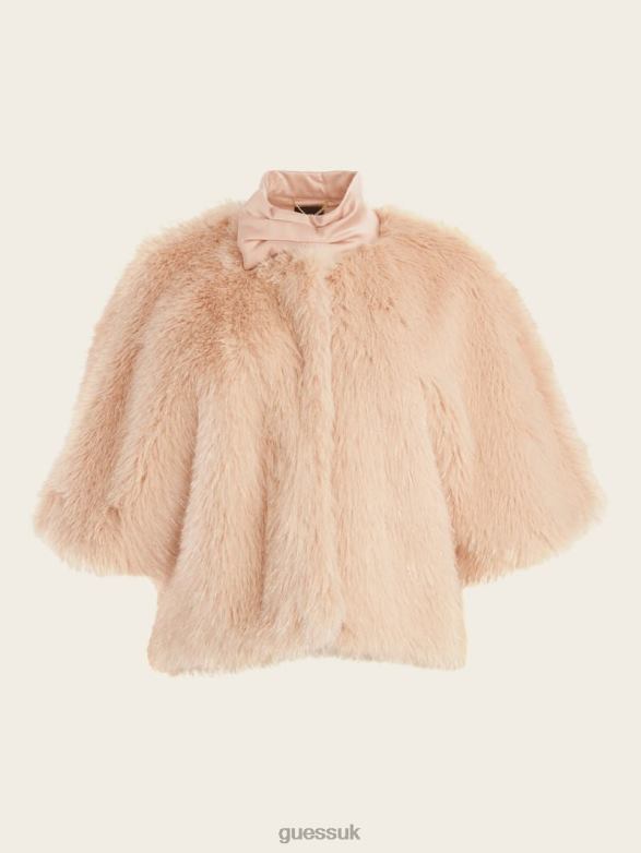 GUESS Women Amber Faux-Fur Top Pastel Pink With Silver L Apparel V28V61883