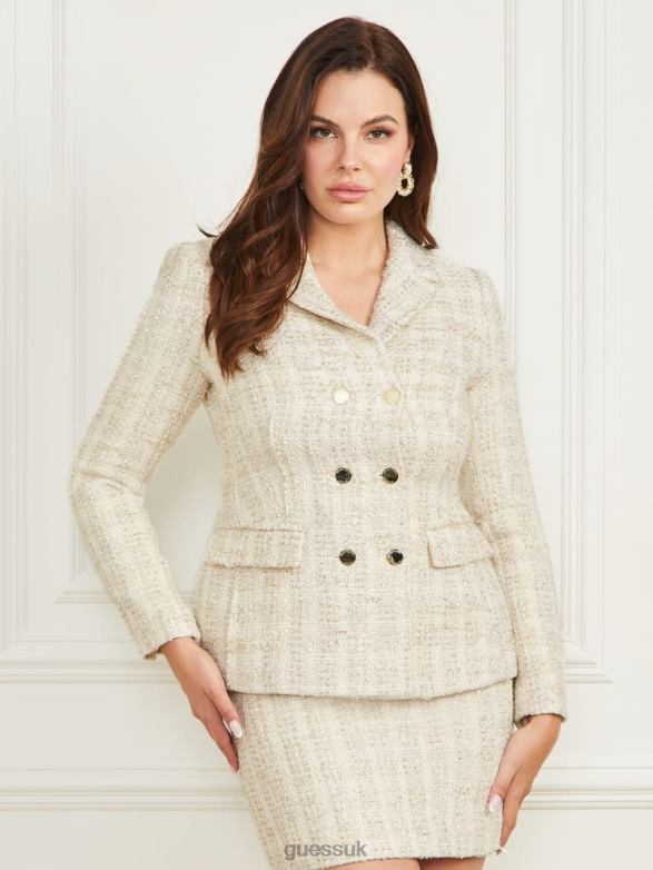 GUESS Women Angelica Tweed Blazer Tallulha White And Gold Apparel V28V61777
