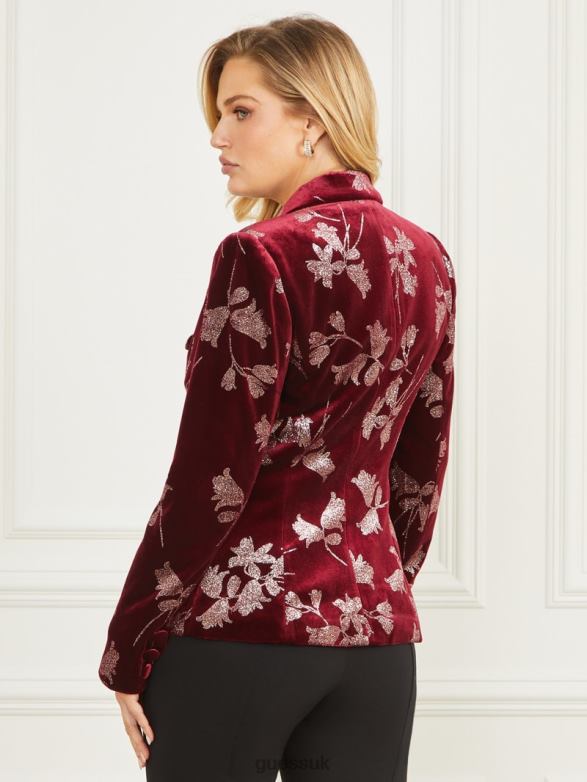 GUESS Women Angelica Velvet Blazer Purple Petal With Rose Go Apparel V28V61949