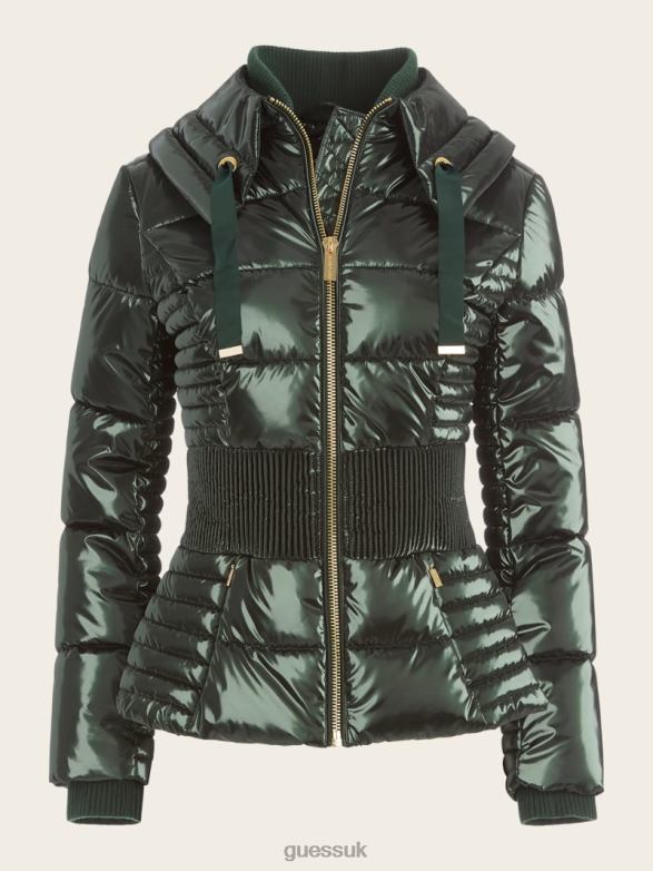 GUESS Women Annie Puffer Jacket Chenille Green Apparel V28V61871