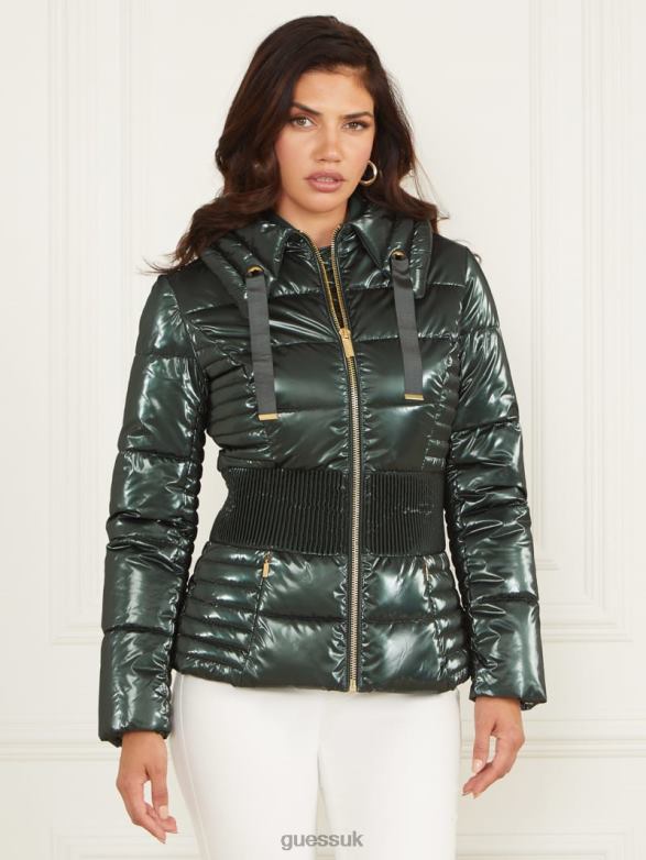 GUESS Women Annie Puffer Jacket Chenille Green Apparel V28V61871