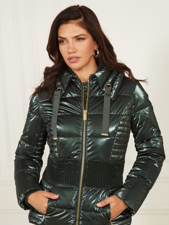 GUESS Women Annie Puffer Jacket Chenille Green Apparel V28V61871