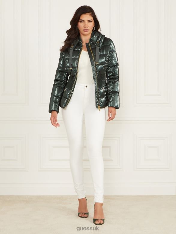 GUESS Women Annie Puffer Jacket Chenille Green Apparel V28V61871