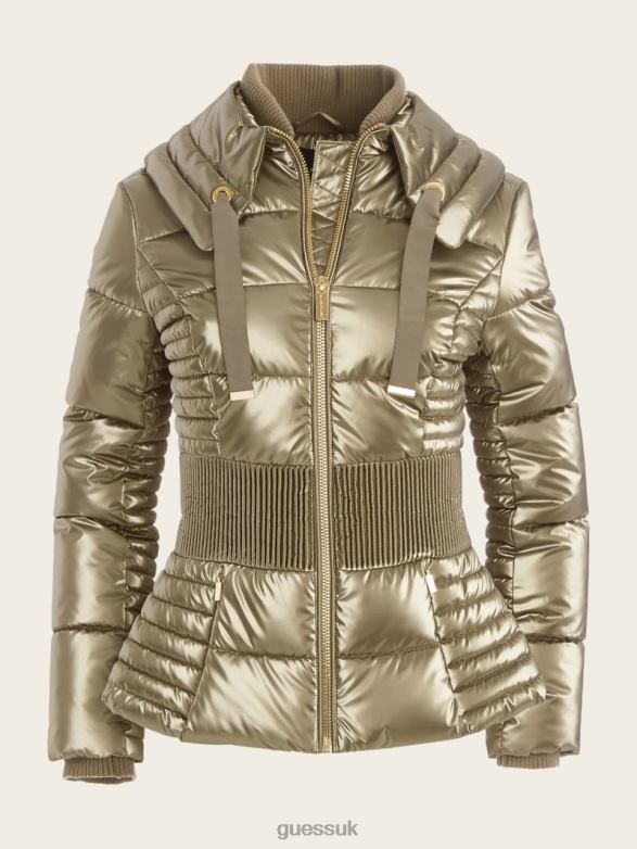 GUESS Women Annie Puffer Jacket Natural Siena Multi Apparel V28V61973
