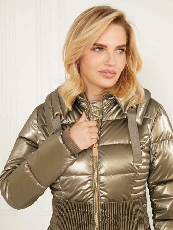 GUESS Women Annie Puffer Jacket Natural Siena Multi Apparel V28V61973