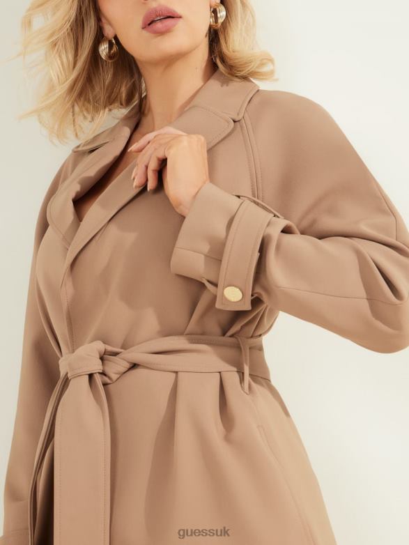 GUESS Women Austin Wrap Coat Shiitake Brown Apparel V28V61956