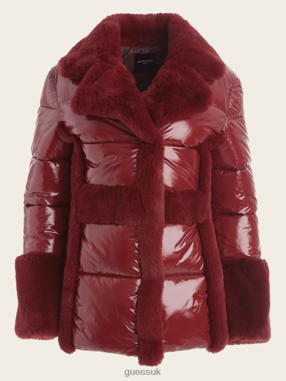 GUESS Women Bessie Puffer Coat Dark Jam Red Apparel V28V61975
