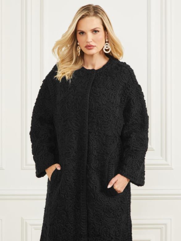 GUESS Women Braid Wool-Blend Coat Black Apparel V28V61872