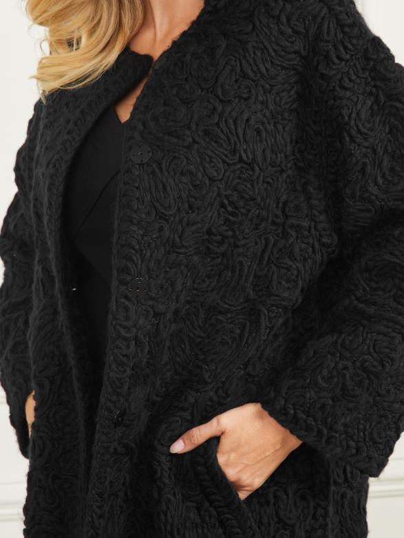GUESS Women Braid Wool-Blend Coat Black Apparel V28V61872