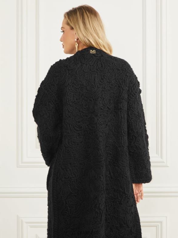GUESS Women Braid Wool-Blend Coat Black Apparel V28V61872