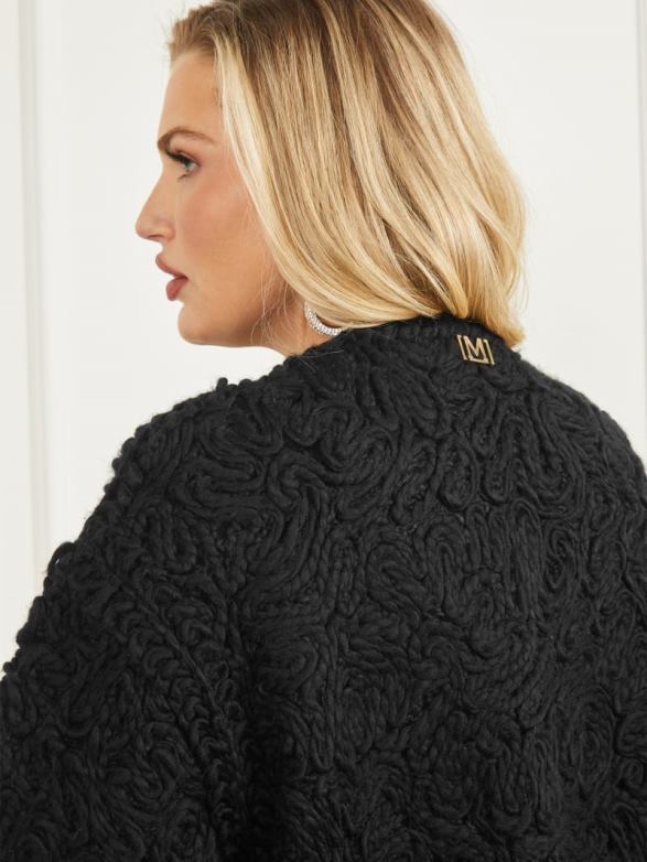 GUESS Women Braid Wool-Blend Coat Black Apparel V28V61872