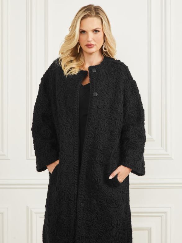GUESS Women Braid Wool-Blend Coat Black Apparel V28V61872
