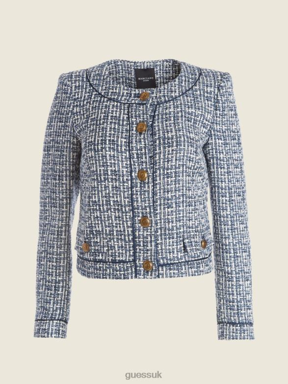 GUESS Women Frances Blazer Secret Blue Bucolic Tweed Apparel V28V61939