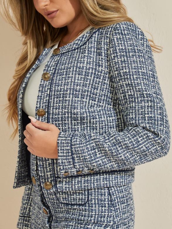 GUESS Women Frances Blazer Secret Blue Bucolic Tweed Apparel V28V61939