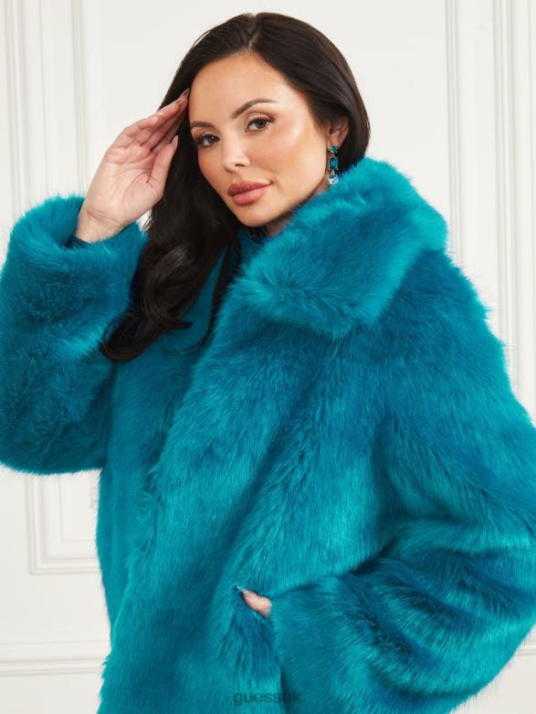 GUESS Women Gwenda Faux-Fur Jacket Bermuda Blue With Darker Apparel V28V61832