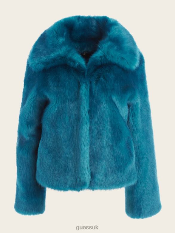 GUESS Women Gwenda Faux-Fur Jacket Bermuda Blue With Darker Apparel V28V61832