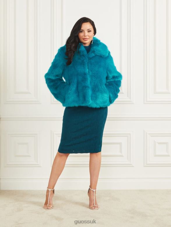 GUESS Women Gwenda Faux-Fur Jacket Bermuda Blue With Darker Apparel V28V61832