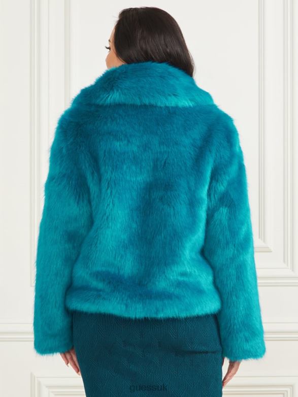 GUESS Women Gwenda Faux-Fur Jacket Bermuda Blue With Darker Apparel V28V61832
