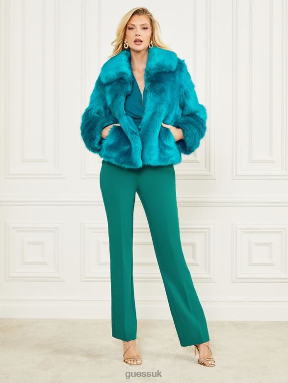 GUESS Women Gwenda Faux-Fur Jacket Bermuda Blue With Darker Apparel V28V61832