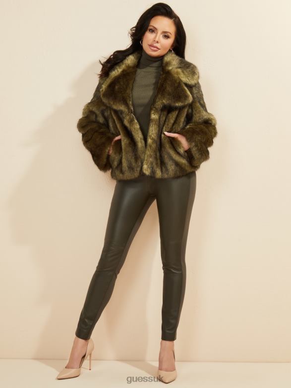 GUESS Women Gwenda Faux-Fur Jacket Lancer Green Multi Apparel V28V61928