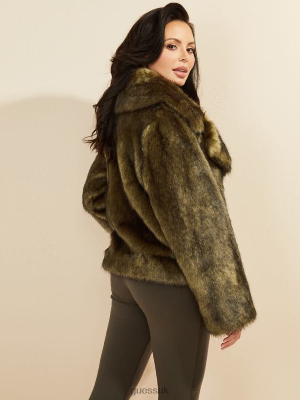 GUESS Women Gwenda Faux-Fur Jacket Lancer Green Multi Apparel V28V61928