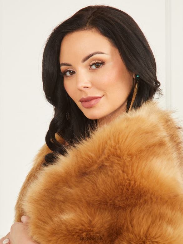 GUESS Women Gwenda Faux-Fur Shawl Scarf Camel Apparel V28V61821