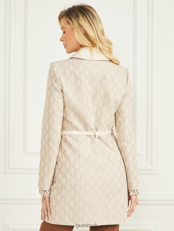 GUESS Women Jacquard Logo Coat Sandy Shore Monogram Apparel V28V61827